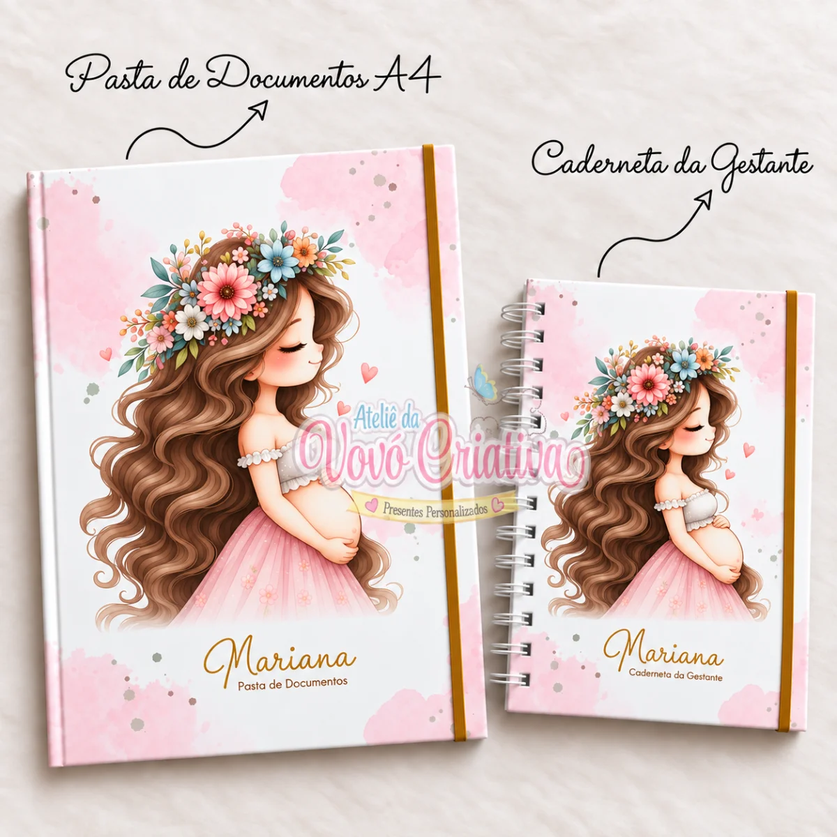 Kit Gestante Personalizado – Pasta A4 Cartonada+ Caderneta da Gestante - Morena