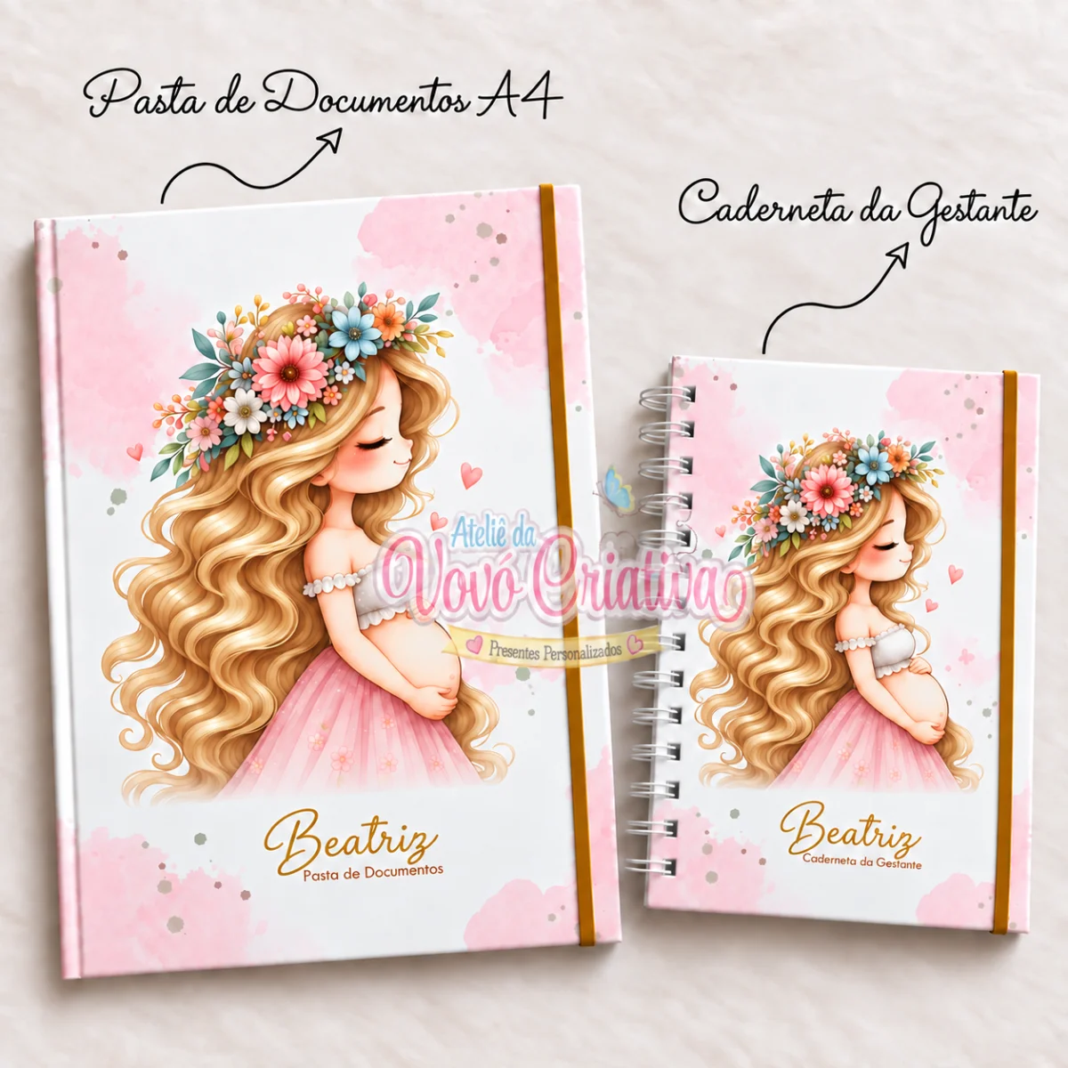Kit Gestante Personalizado – Pasta A4 Cartonada + Caderneta da Gestante-Loira